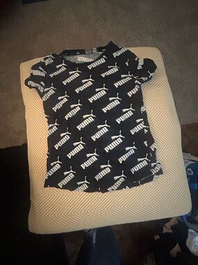 Puma Black Short-Sleeve Kids Tee with White Logo Print